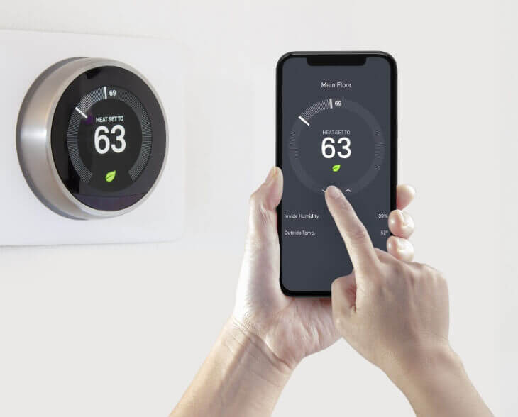 A smart thermostat set from a phone app